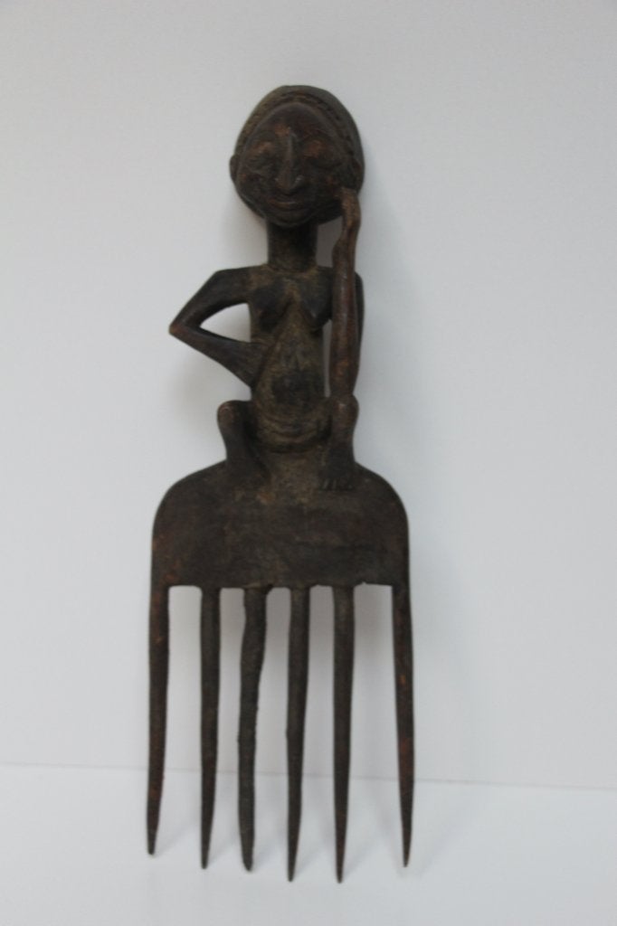 Antieke Afrikaanse Tribale Luba kam, Hout, Bruin, Afrika, Ophalen of Verzenden