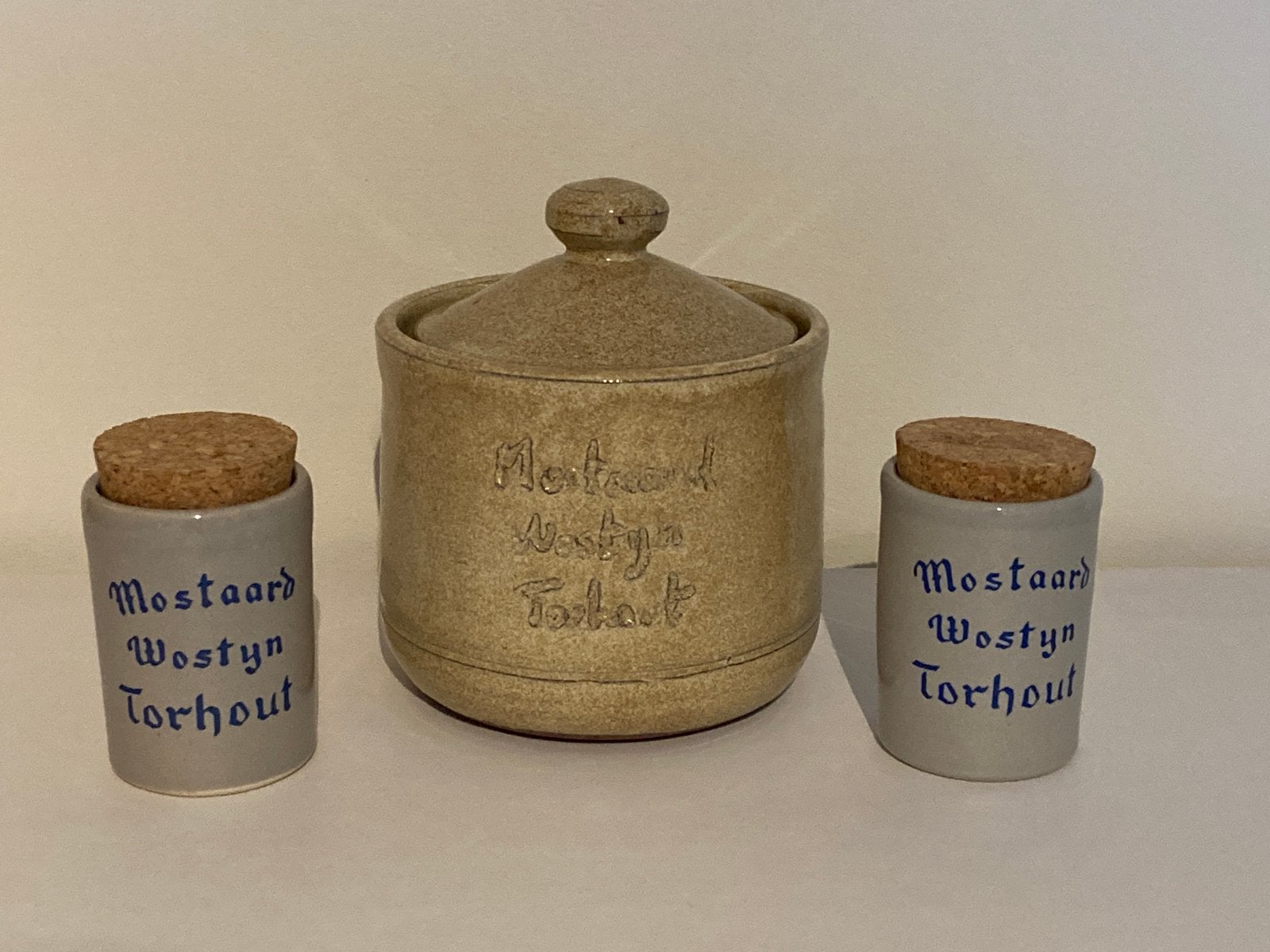 Mosterdpot Wostyn Torhout keramiek terracotta deksel kurk, Ophalen of Verzenden