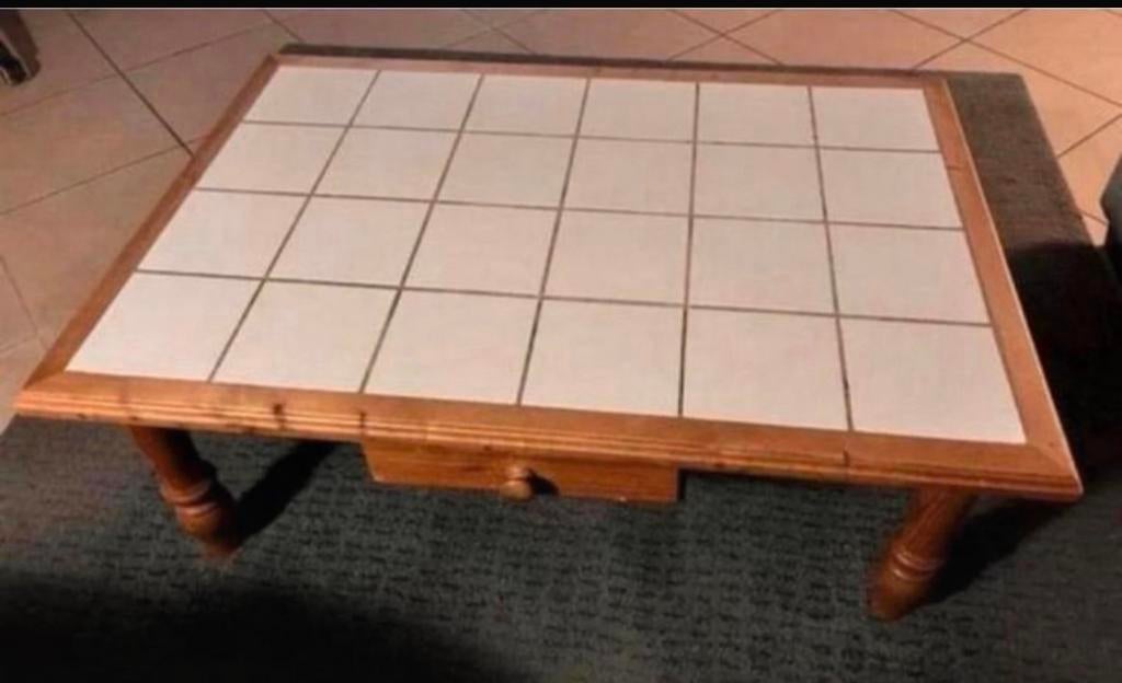 Salontafel witte tegels met hout 1schuif, Ophalen, Gebruikt