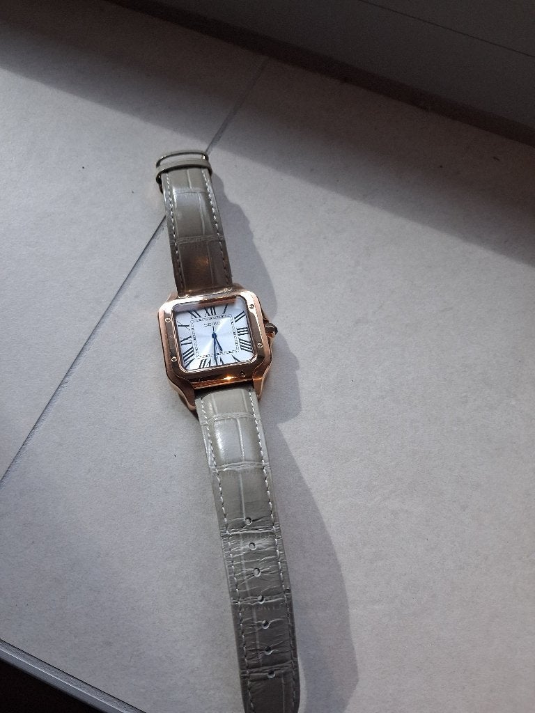 Seiko mod Santos green grey rosé 40 mm, Handtassen en Accessoires, Ophalen, Polshorloge, Overige materialen, Seiko