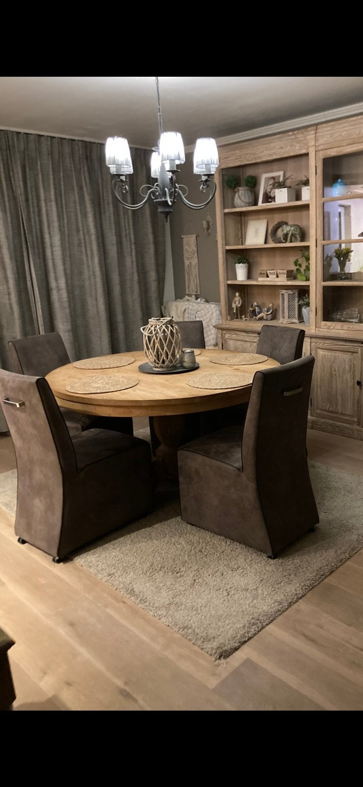 Tafel teak met 5 stoelen, Enlèvement, Utilisé, Rond, Teck
