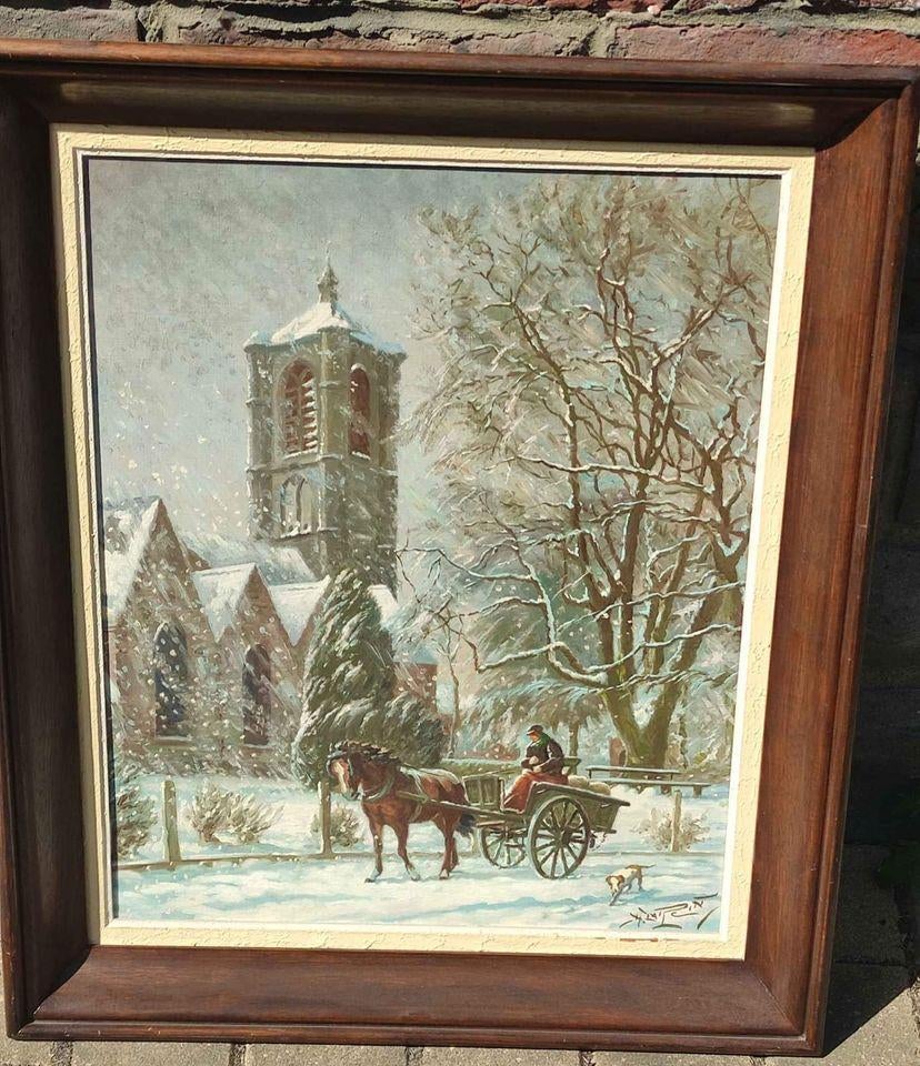 huile sur toile eglise St Géry à Braine-le-Comte signe, Antiek en Kunst, Ophalen of Verzenden