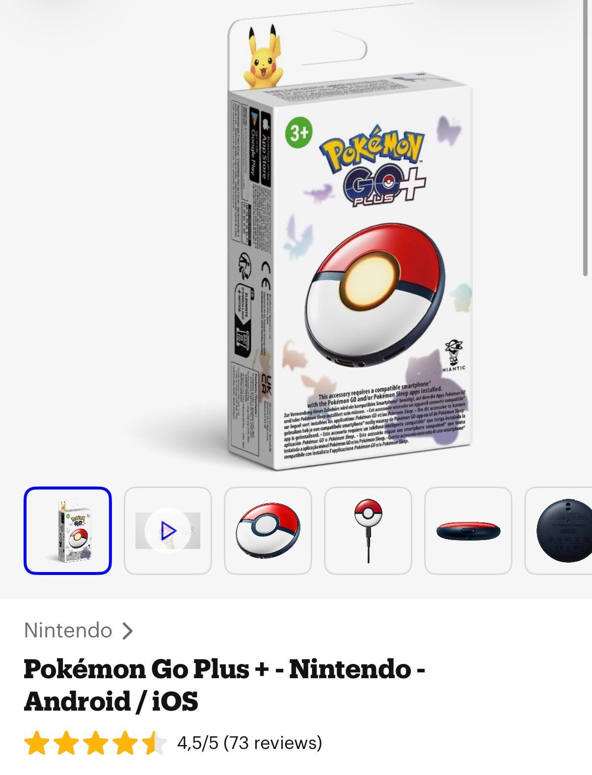 Pokémon Go Plus + - Nintendo - Android / iOS, Gebruikt, 1 speler, Vanaf 3 jaar, Ophalen