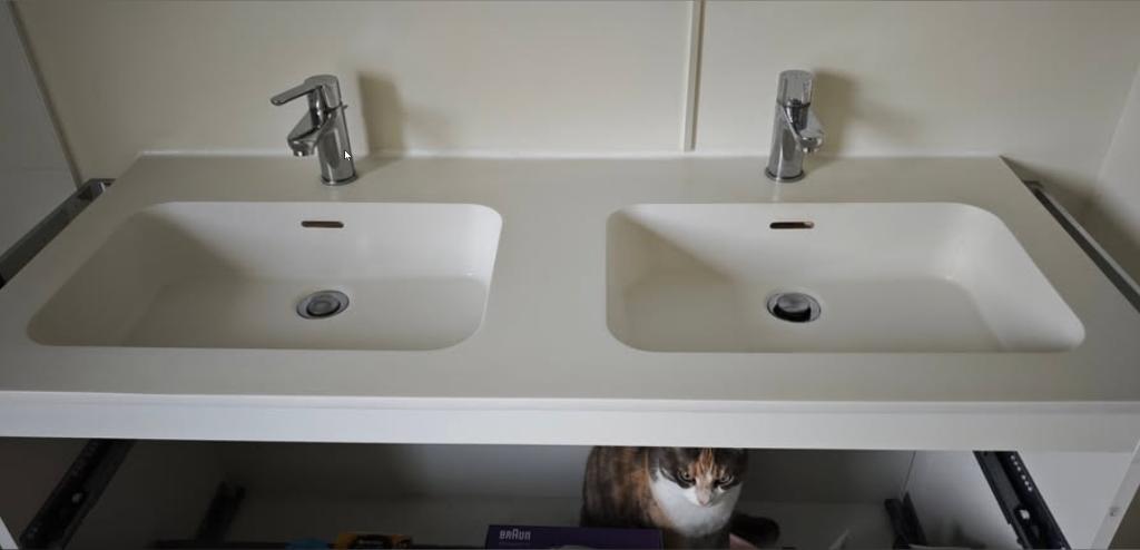 Plan vasque sdb double 120*50cm Desco + robinets Nobili, Ophalen, Gebruikt, 100 tot 150 cm, 50 tot 100 cm