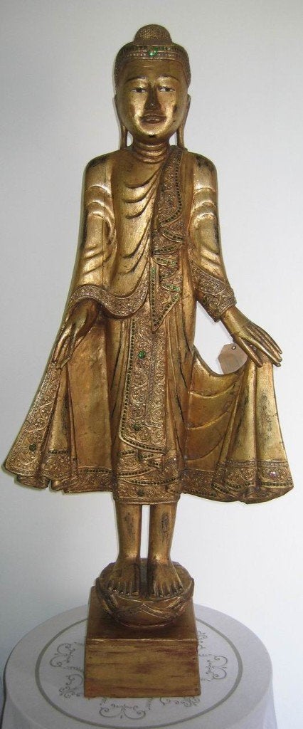 Staande BOUDDHA in hout  -  1293, Antiek en Kunst, Kunst | Niet-Westerse kunst, Ophalen, Beeld, Ingelegd, Hout