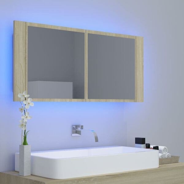 Armoire à miroir à LED de bain Chêne sonoma 100x12x45, Enlèvement, Neuf, Armoire à miroir