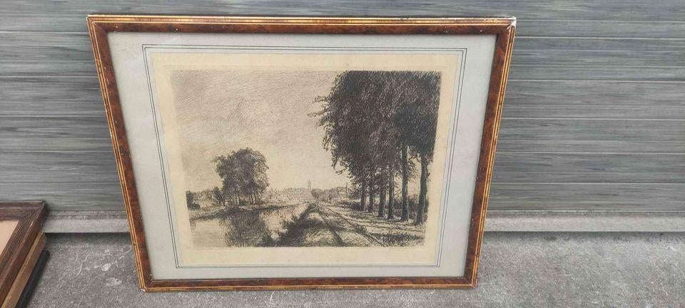 Gravure épreuve d artiste Mons signe Victor dieu, Enlèvement ou Envoi, Gravure