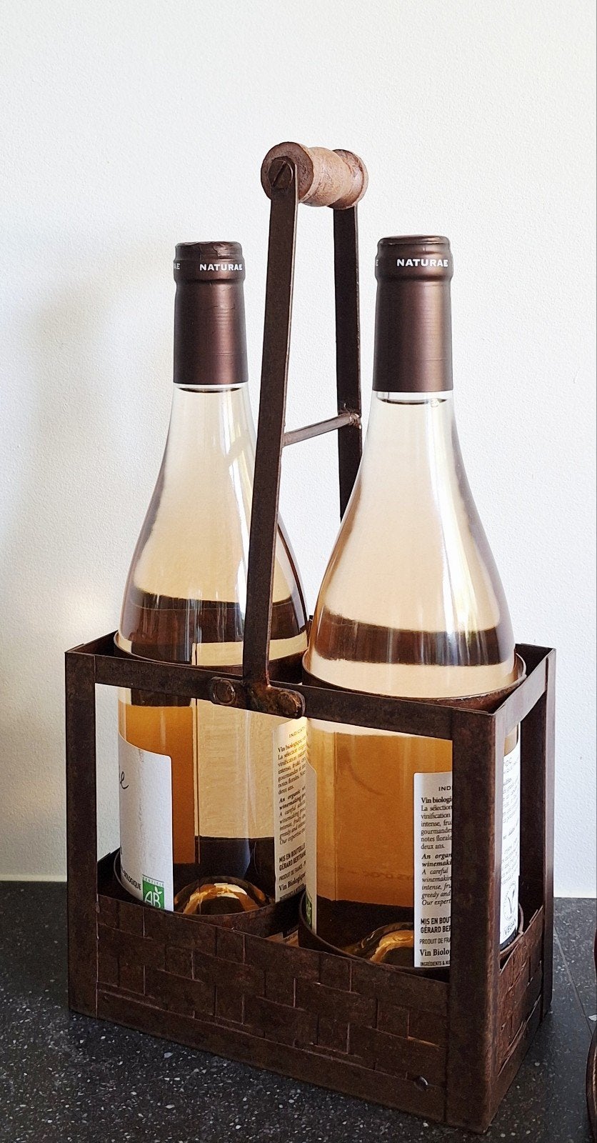 Vintage flessendrager/-mandje rusty landelijke stijl, Ophalen of Verzenden