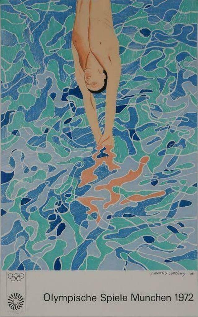 David Hockney - Diver - Olympische Spelen 1972, Verzenden, Lithografie