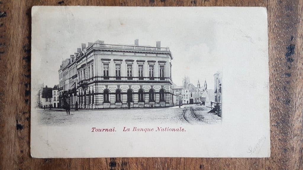 Postkaart Tournai La Banque Nationale, Ophalen of Verzenden, Voor 1920, Gelopen, Henegouwen