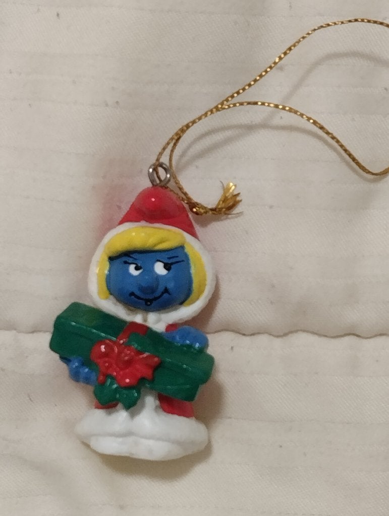 smurfin kerst decoratie met touwtje, Collections, Enlèvement ou Envoi, Utilisé, Schtroumpfette, Poupée, Figurine ou Peluche