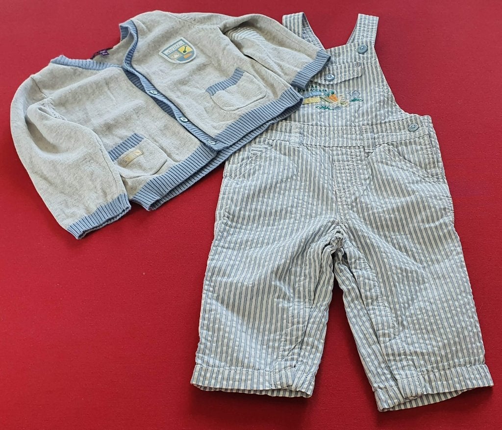 Ensemble salopette bleu/blanc + gilet - T74 Sergent Major, Kinderen en Baby's, Babykleding | Maat 74, Ophalen, Sergent Major, Zo goed als nieuw