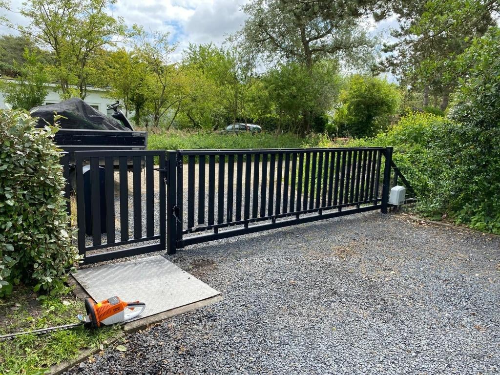 E-Schuifpoort model: 'Sydney' in 4, 5 en 6 meter doorgang!, Jardin & Terrasse, Clôtures de jardin, Neuf, Enlèvement ou Envoi, Clôture barrée