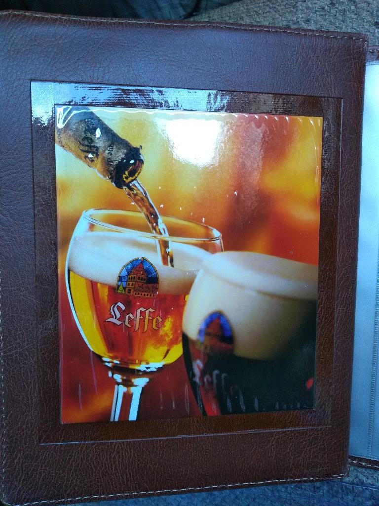 LEFFE menu map presentatie kaart plastiek leder, Ophalen of Verzenden, Zo goed als nieuw, Leffe