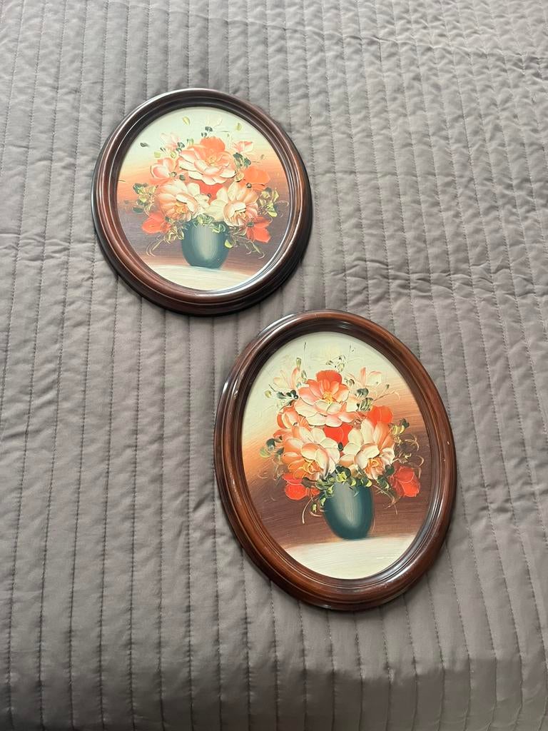Peinture  fleurs Summers avec  cadre ovale vintage, Enlèvement ou Envoi