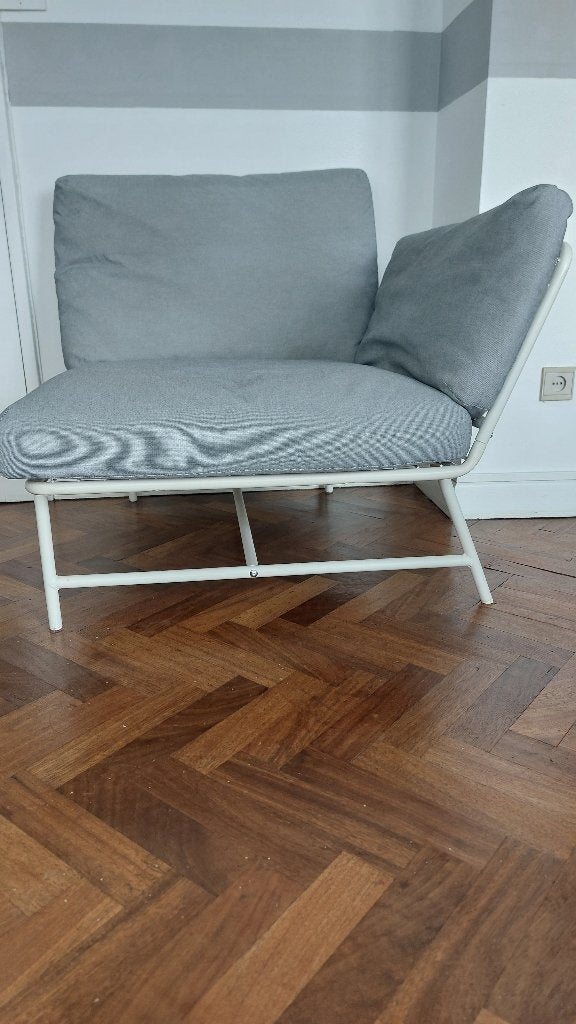 Fauteuil d'angle design gris clair & structure métal blanc, Ophalen, 75 tot 100 cm, Zo goed als nieuw, Stof