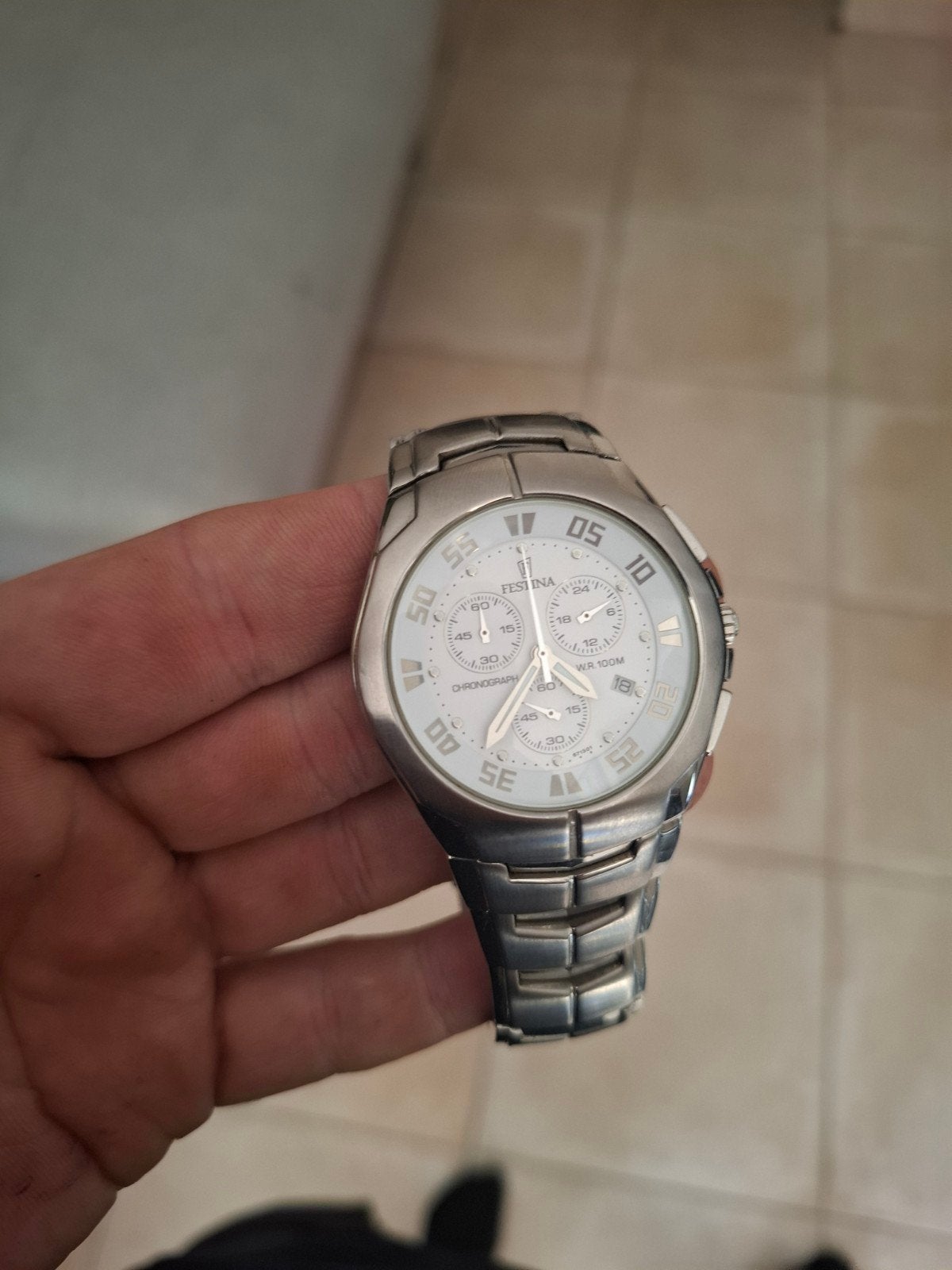 festina horloge man wit, Handtassen en Accessoires, Overige merken, Staal, Staal, Polshorloge