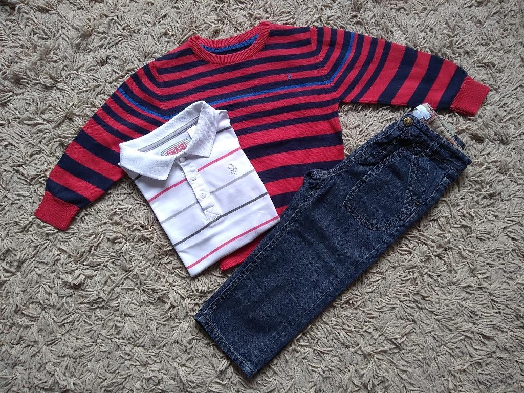 ★ M86 - Set Trui + Polo + broek Okaïdi, Kinderen en Baby's, Babykleding | Maat 86, Okaïdi, Truitje of Vestje, Ophalen of Verzenden
