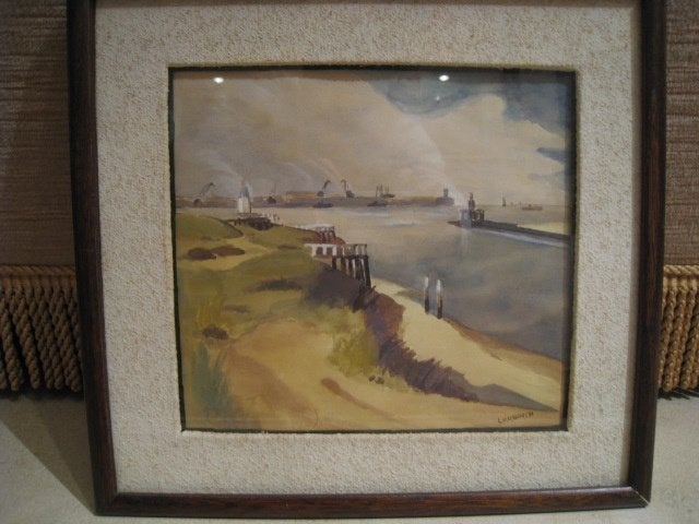 Peinture, probablement vue de l'Escaut, Enlèvement, Signé