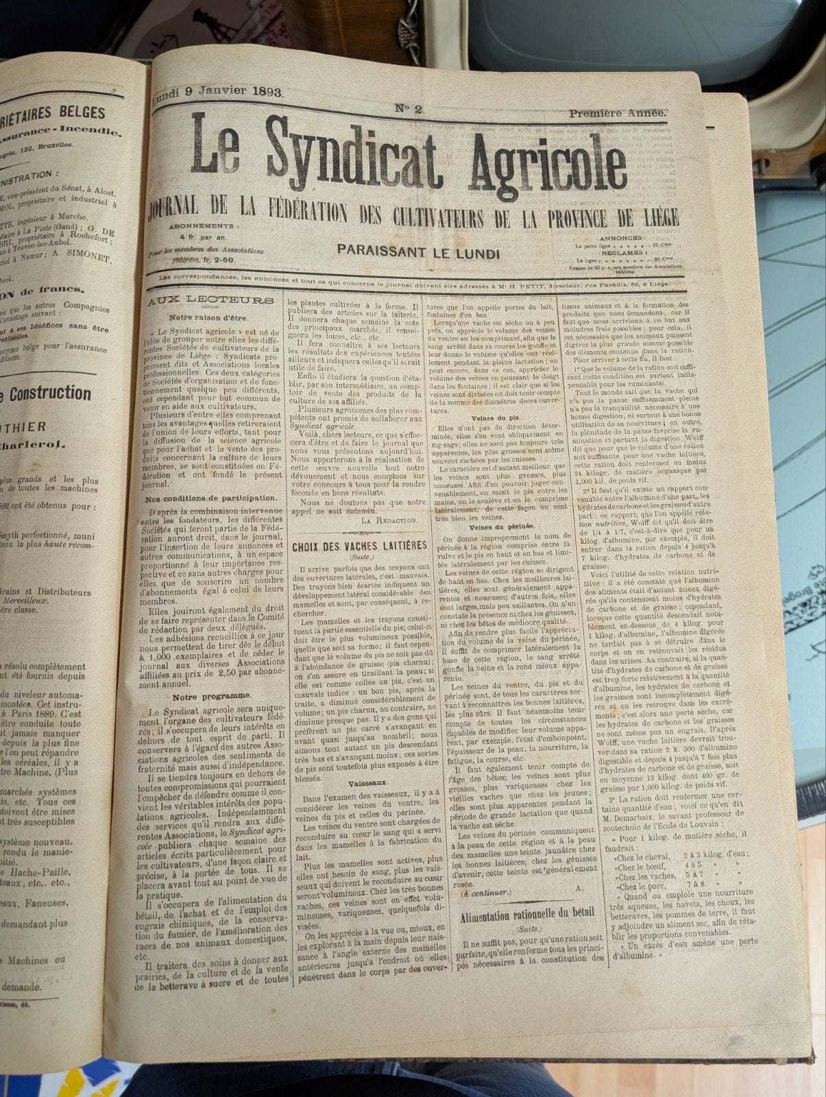 grand lot Le syndicat Agricole de Liège - millésimes de 1893, Enlèvement, Avant 1920, Journal