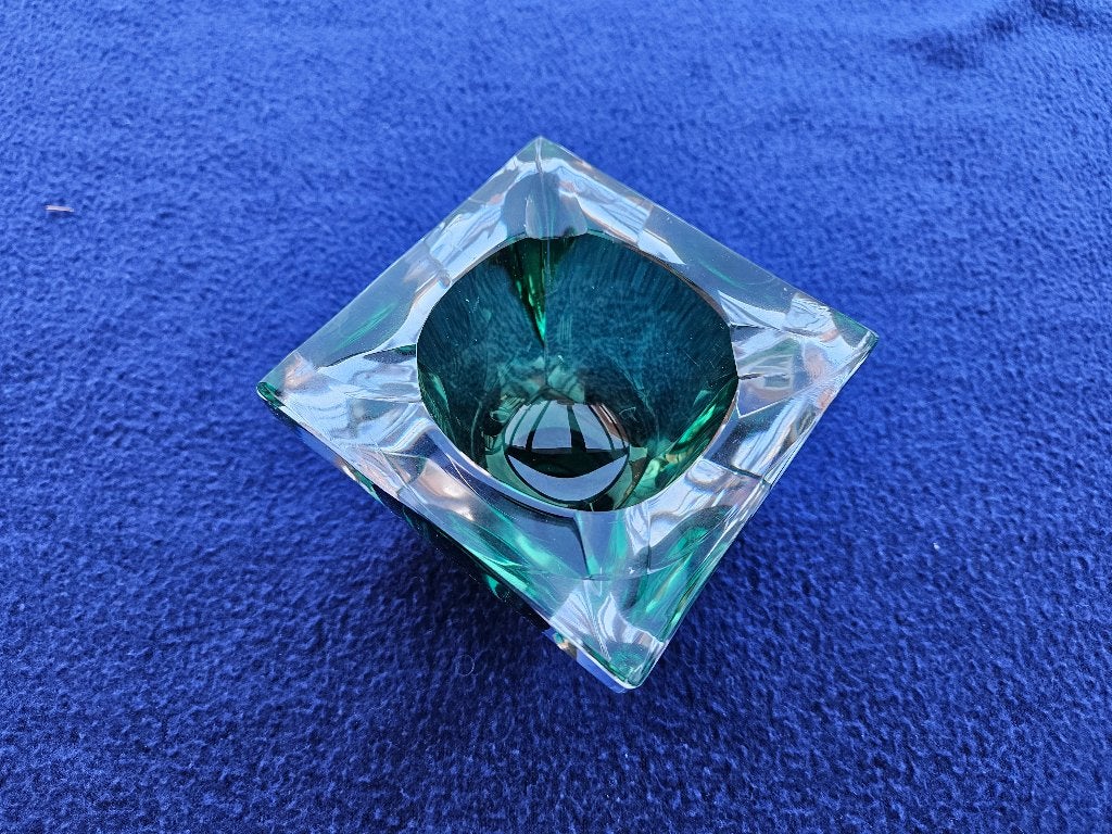 Cendrier en cristal design vintage en verre transparent vert, Antiquités & Art, Enlèvement
