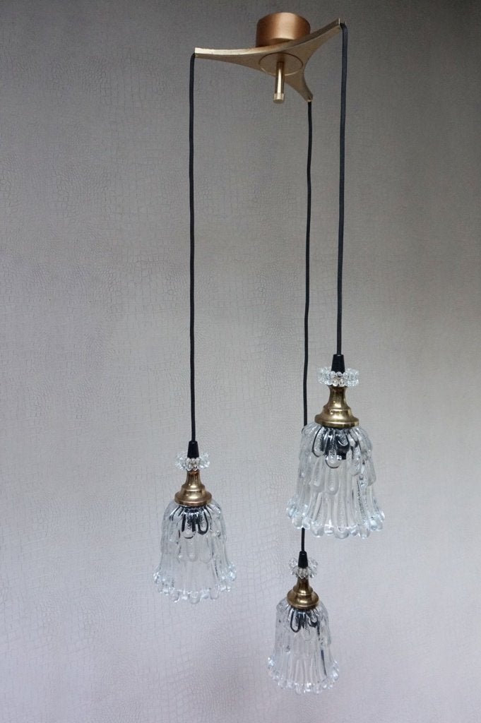 Vintage hanglamp met glazen kelken, Ophalen, Gebruikt, Glas, Retro vintage