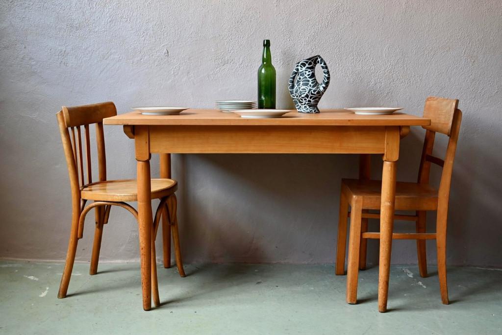 Retro vintage houten bistrotafel uit de jaren 50, Huis en Inrichting, Tafels | Eettafels, Gebruikt, 100 tot 150 cm, Minder dan 50 cm