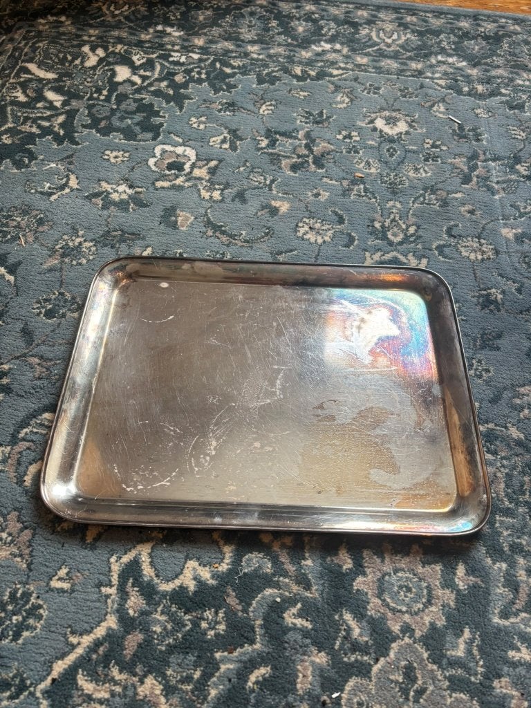 Plateau rectangulaire métal argenté vintage, Enlèvement ou Envoi