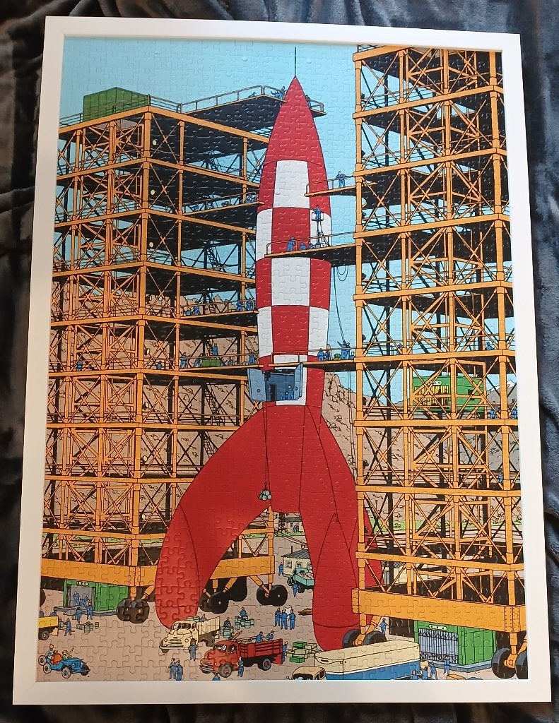 BD Puzzle fusée Tintin 1000 pièces encadré (collé) Hergé, Enlèvement, Tintin, Comme neuf, Image, Affiche ou Autocollant