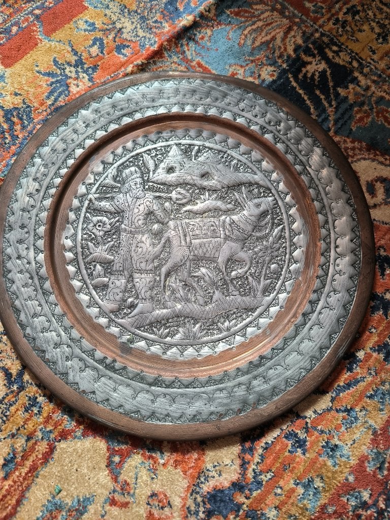 Set van 5 vintage wandborden met reliëf (koper/tin/messing), Antiek en Kunst, Ophalen of Verzenden