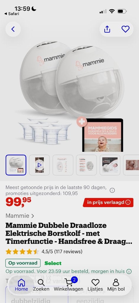 Mammie dubbele elektrische borstkolf, Kinderen en Baby's, Overige merken, Draadloos, Borstkolf, Ophalen of Verzenden