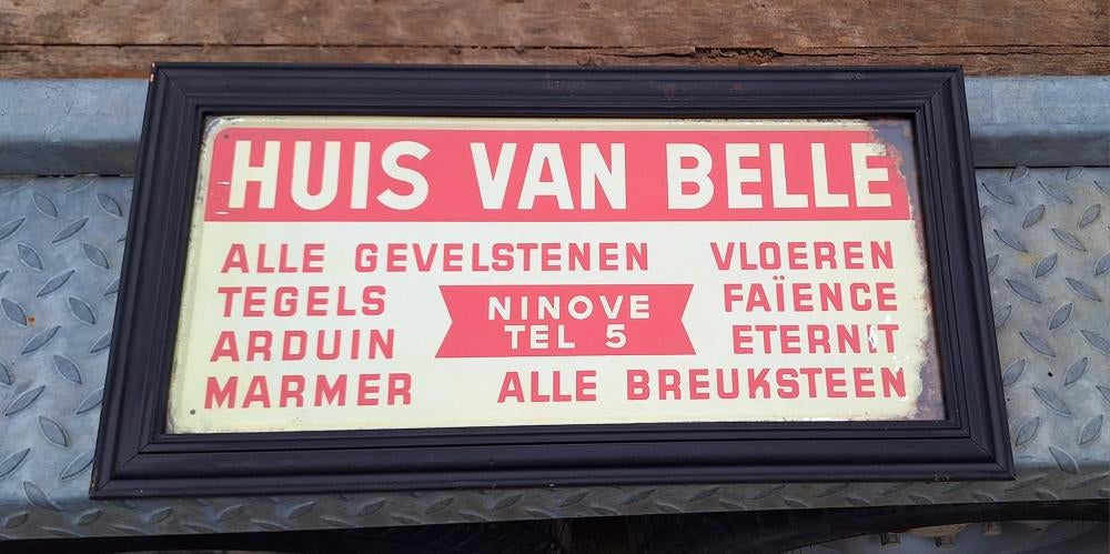 Blikken reclameplaat Huis van Belle België🏠, Verzamelen, Ophalen of Verzenden, Gebruikt, Reclamebord