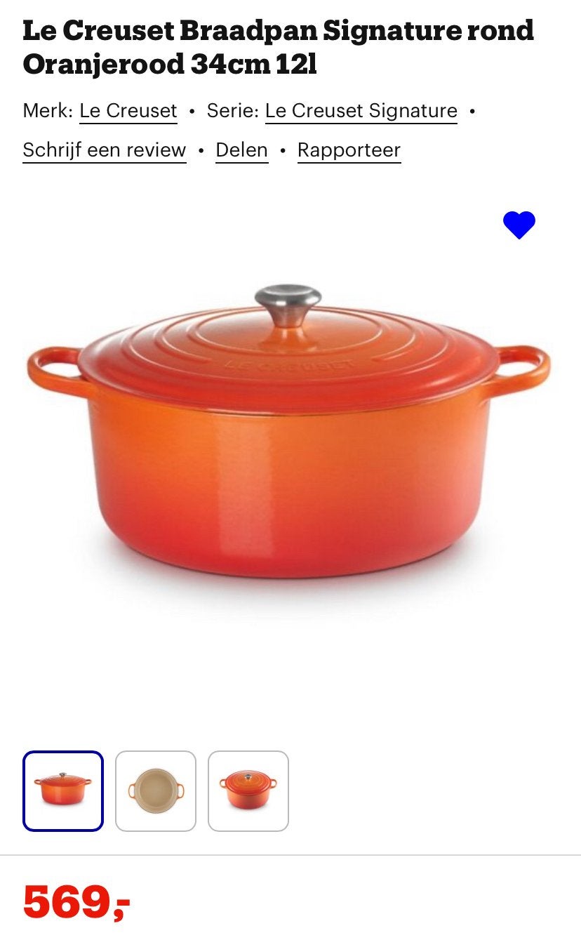 Le Creuset pot Original Oranje 34 cm, Ophalen, Gietijzer, Vaatwasserbestendig, Nieuw