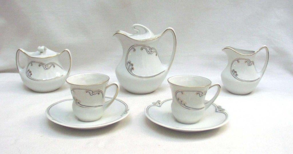 Art Nouveau Mokkaserviesje - Jaeger - Beieren., Antiek en Kunst, Antiek | Servies compleet, Ophalen of Verzenden