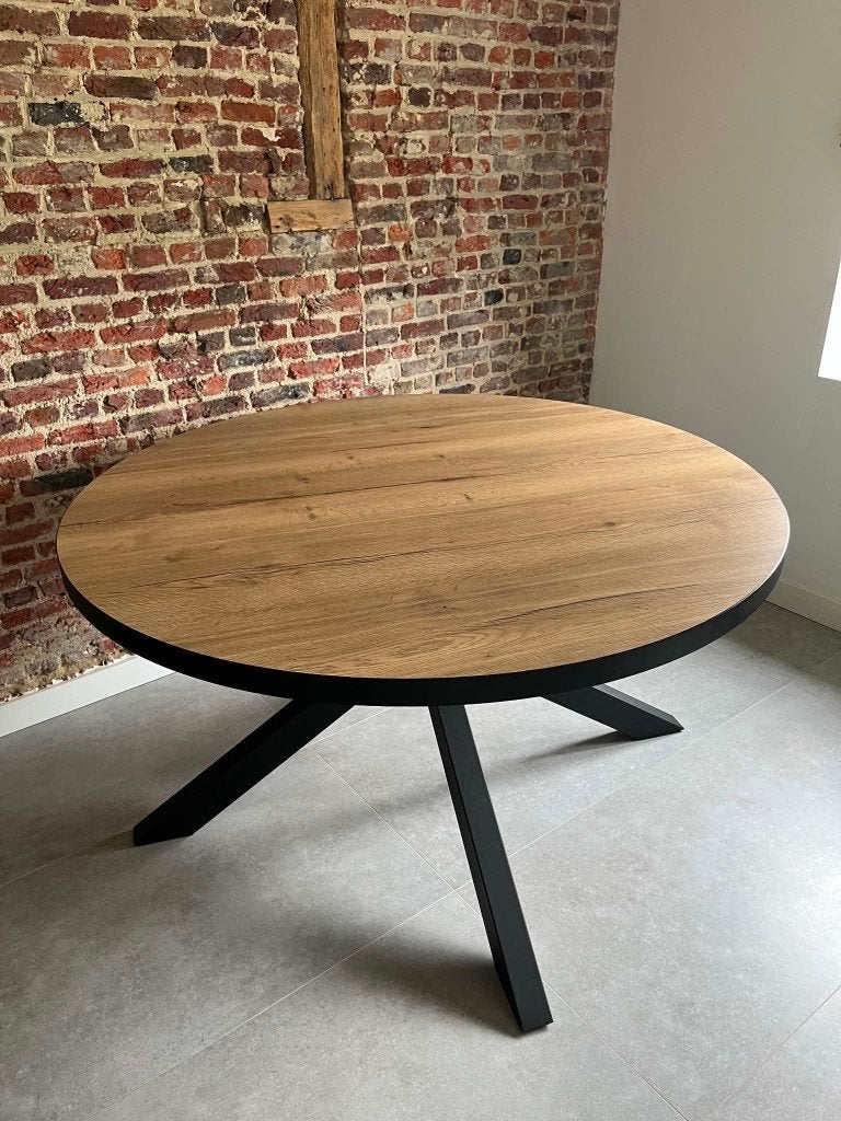 Ronde eettafel, Huis en Inrichting, Tafels | Eettafels, Ophalen, Rond, Zo goed als nieuw, Vijf personen of meer