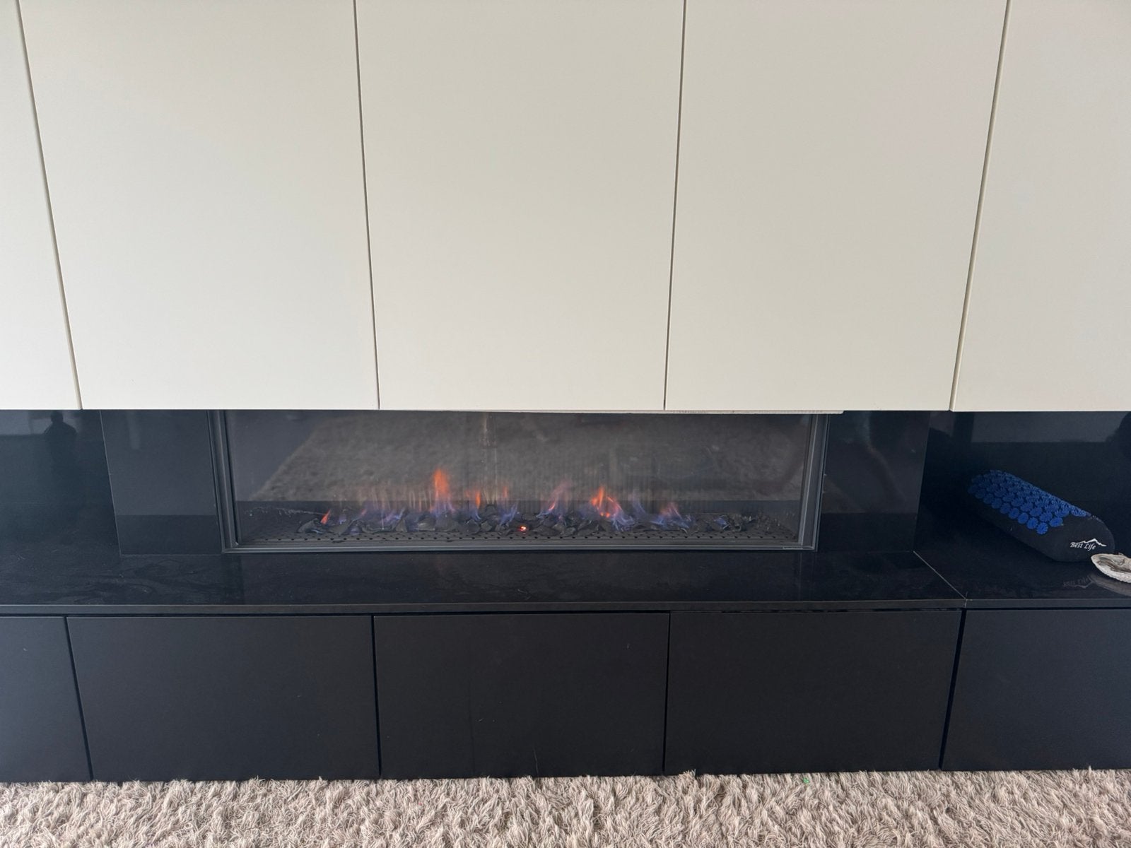 Gaskachel 140 cm breed met kastjes eronder, Encastré, Enlèvement, Gaz, Utilisé