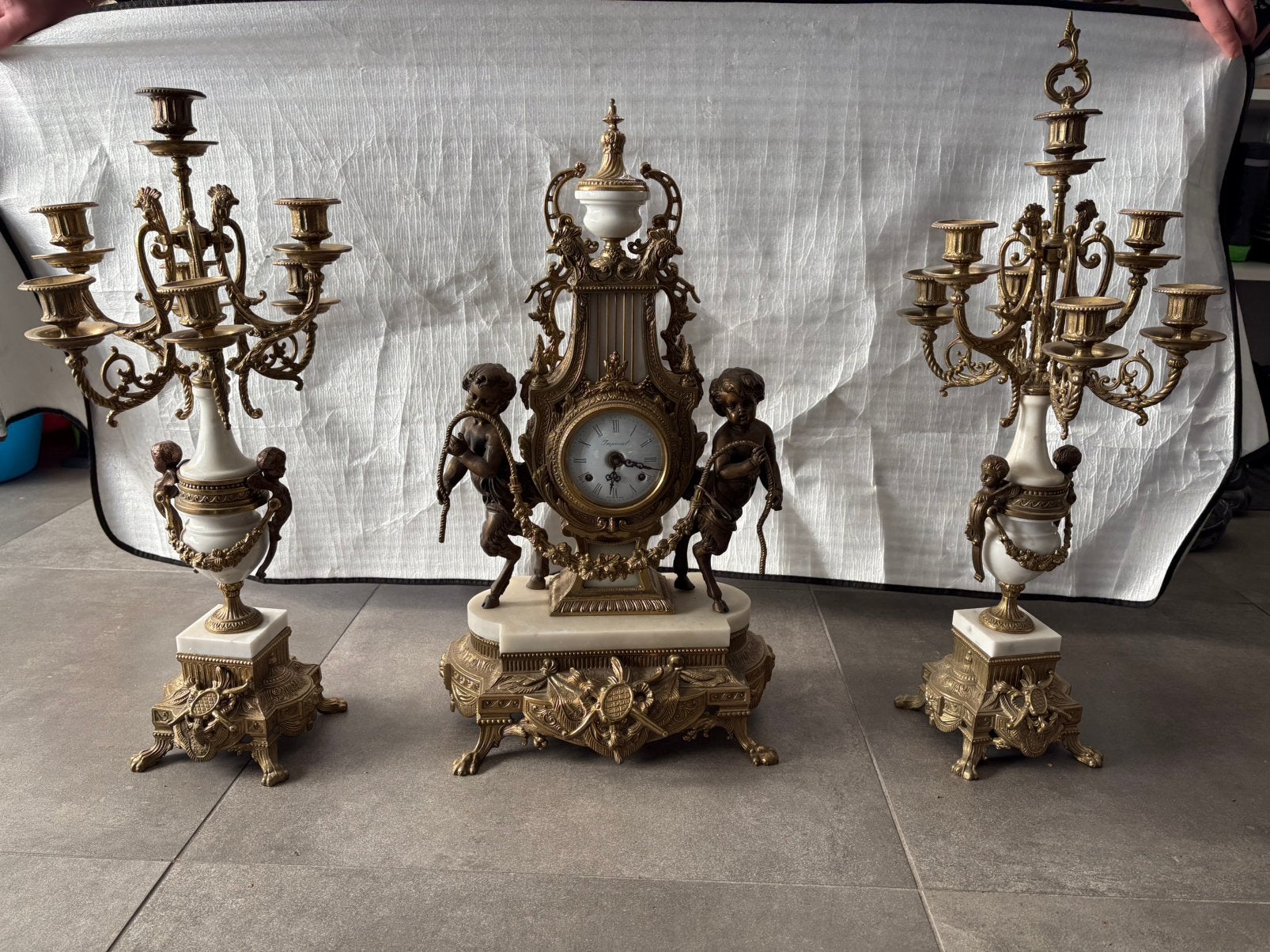 Horloge et chandeliers anciens, Antiquités & Art, Enlèvement, Cuivre ou Bronze