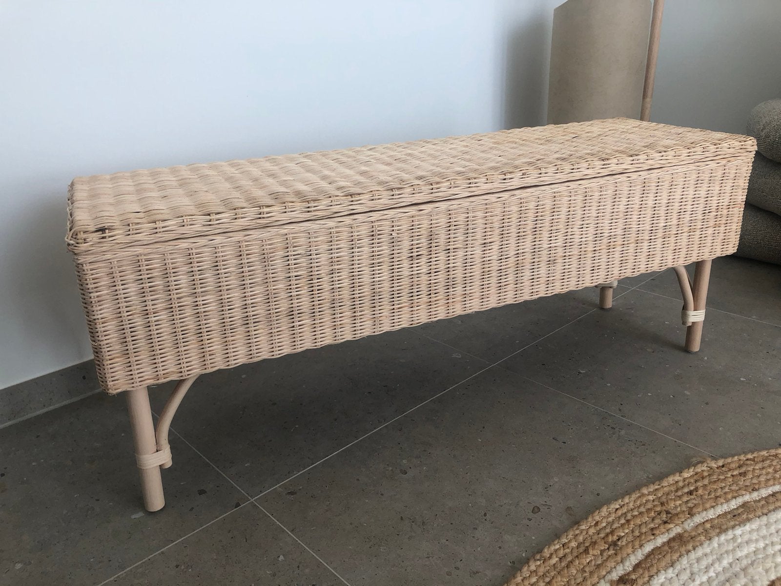 Zitbank in hand gemaakt Rotan met opberg ruimte 120 cm, Huis en Inrichting, Ophalen, Minder dan 50 cm, 100 tot 125 cm, Riet of Rotan