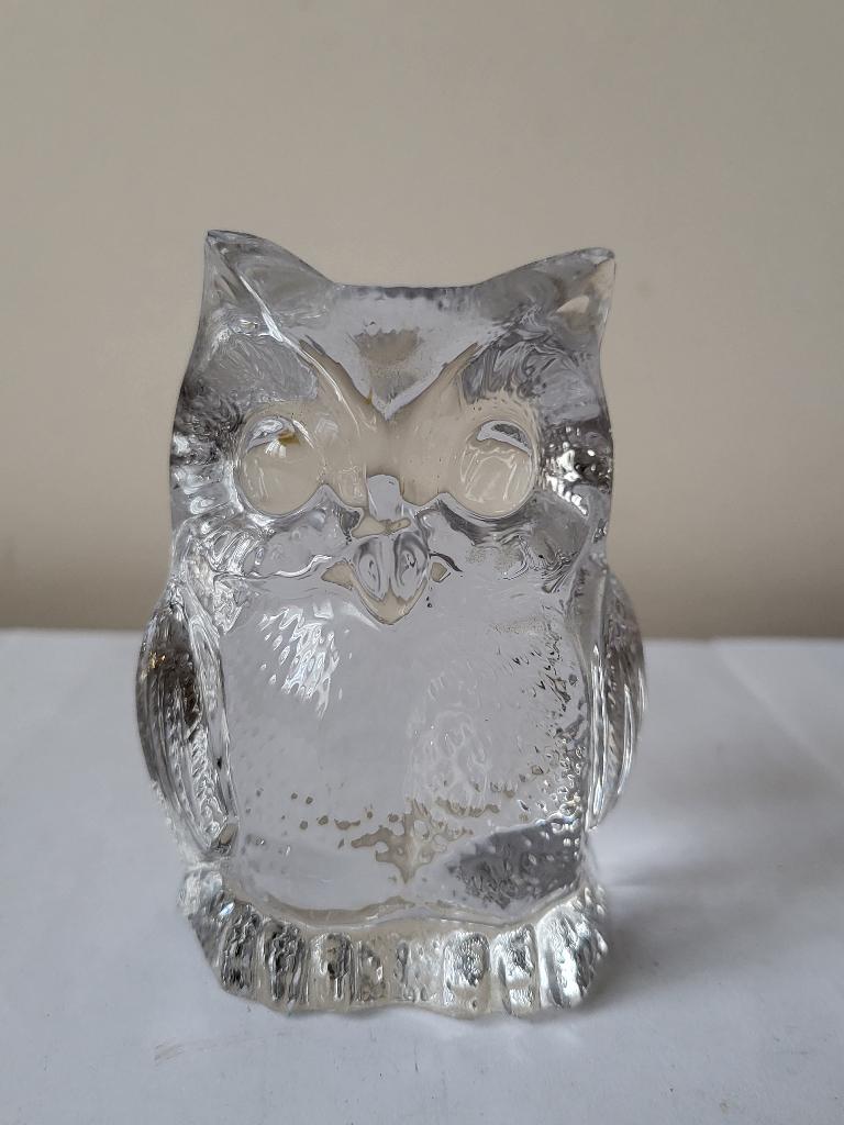 Presse-papier Hibou en Cristal - Val Saint Lambert - Signé, Ophalen of Verzenden