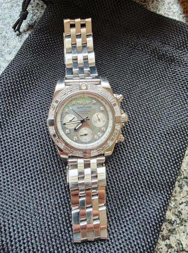 Breitling Chronomat 41 Automatic Chronograph Diamond Bezel, Handtassen en Accessoires, Horloges | Heren, Ophalen, Staal, Staal