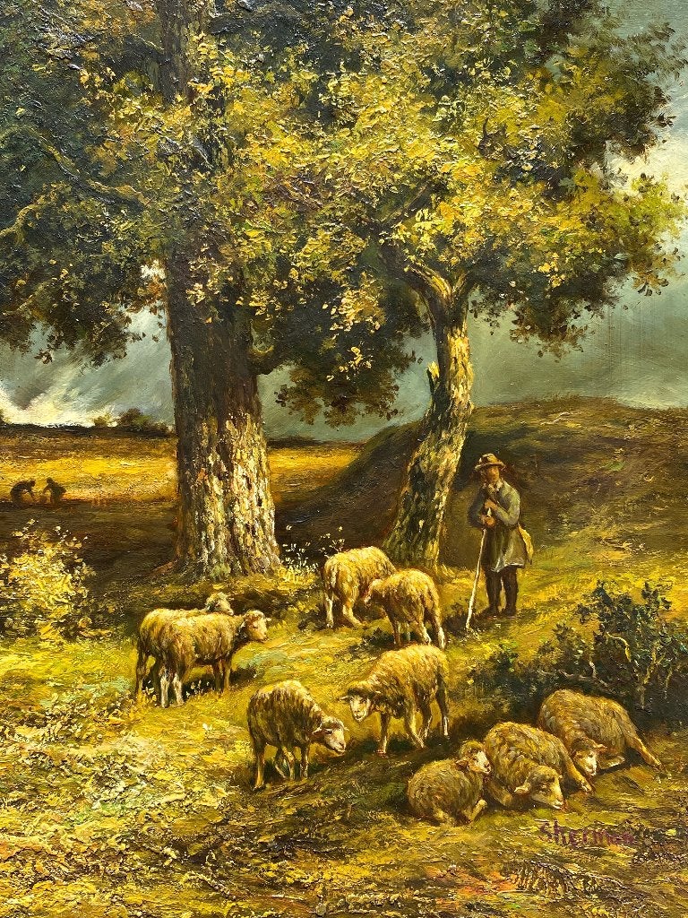 Tableau - Peinture sur Bois - Signée " Sherman", Antiquités & Art, Art | Peinture | Classique, Peint à la main, Enlèvement ou Envoi