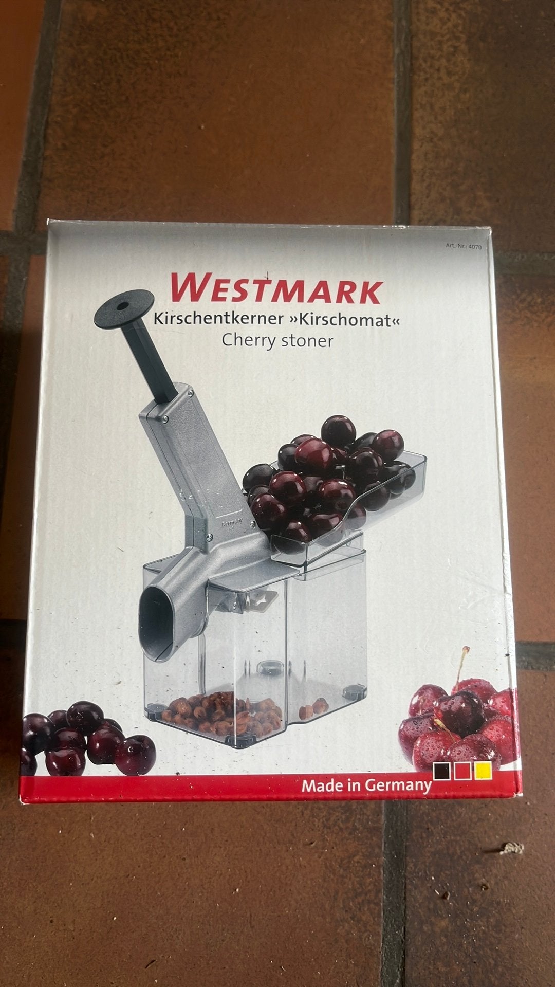 Dénoyauté à cerises - Westmark Kirschomat, Maison & Meubles, Enlèvement, Comme neuf, Métal, Gris