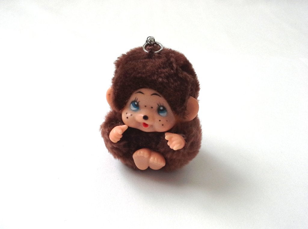 Porte-clés peluche mini Kiki Monchhichi brun vintage, Enlèvement, Utilisé, Peluche ou Figurine