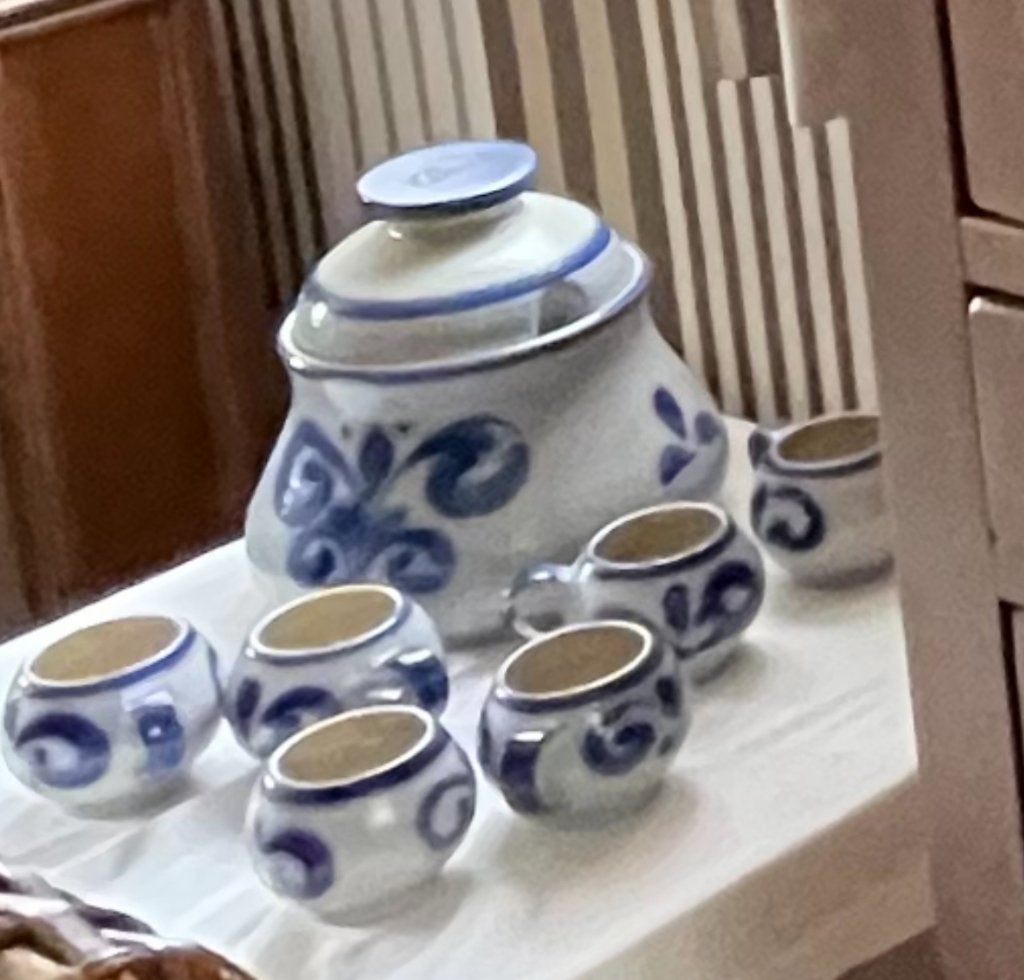 Pots vintage en céramique gris et bleu, Enlèvement
