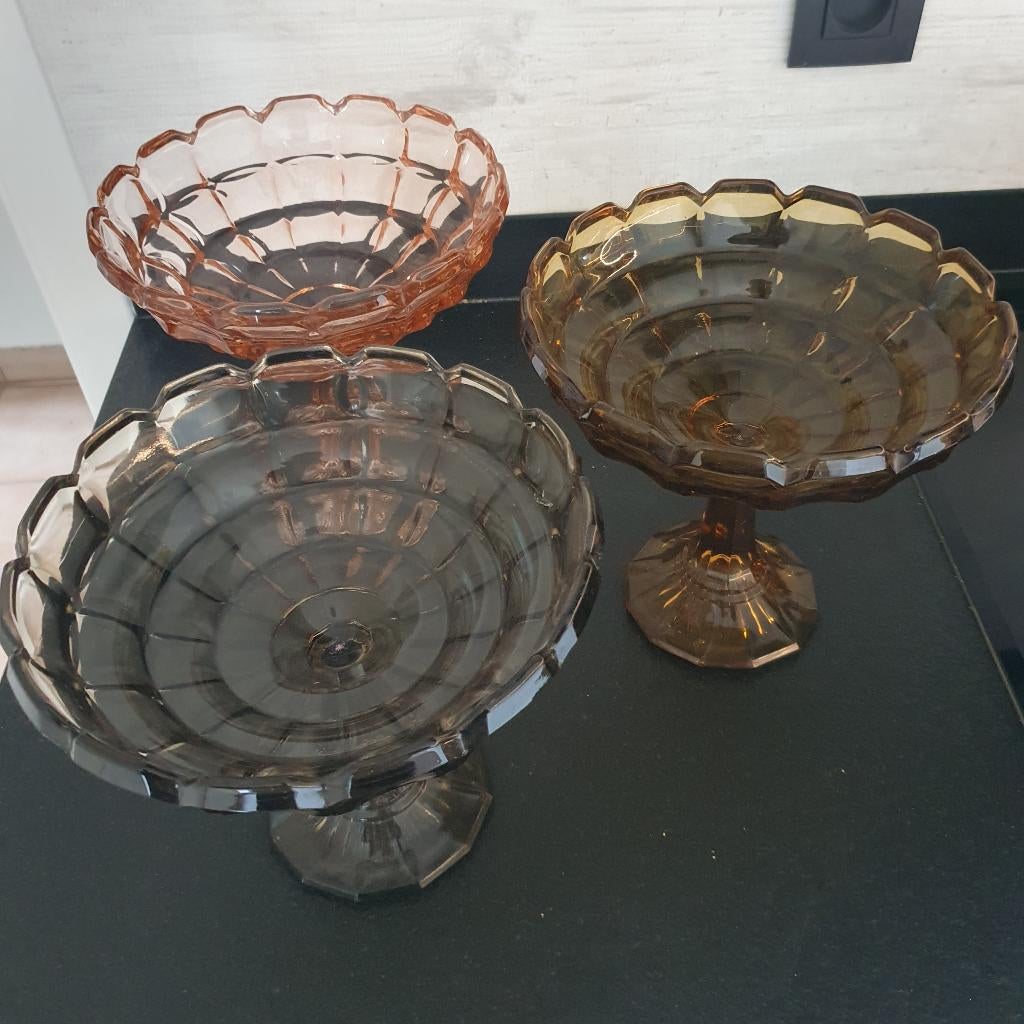 Vintage set van 3 coupes op voet – Scailmont stijl, Antiek en Kunst, Ophalen