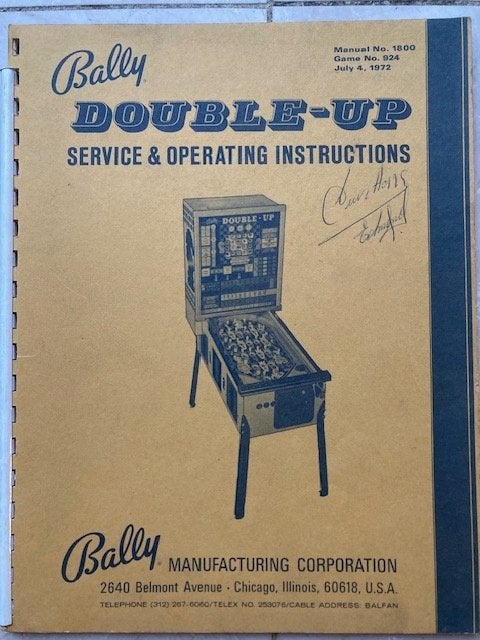 BALLY BINGO DOUBLE-UP MANUAL, Ophalen of Verzenden, Zo goed als nieuw