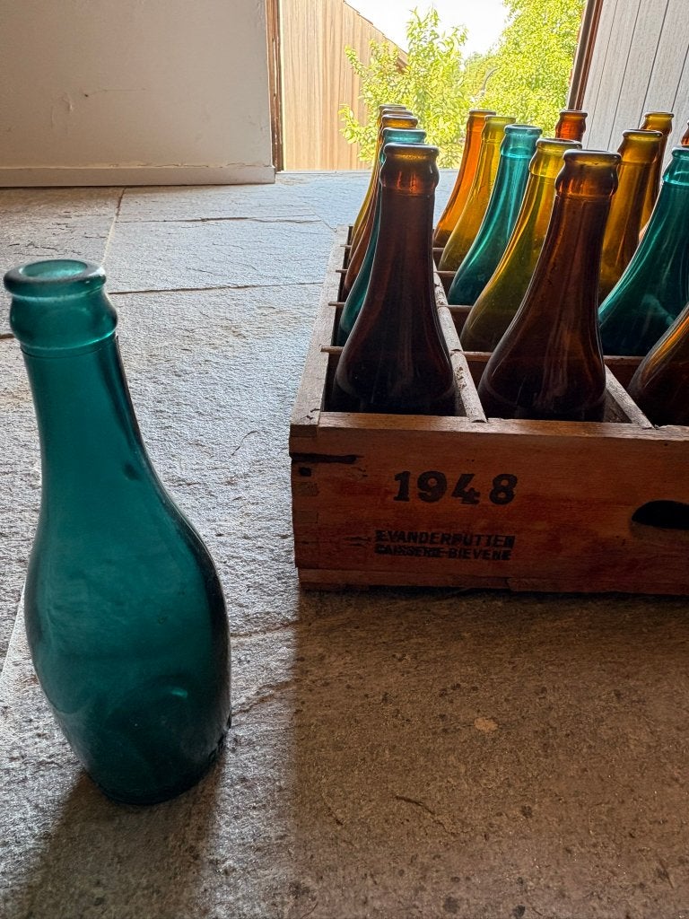 authentieke houten bak bier merk ORVAL glazen flessen 1948, Verzamelen, Biermerken, Ophalen