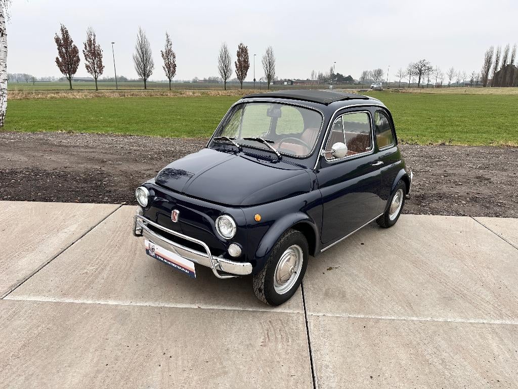 Fiat 500L 1970, Auto's, Oldtimers, Bedrijf, Fiat, Benzine, Cabriolet, 2 deurs, Handgeschakeld, Blauw, Bruin, Kunstmatig leder