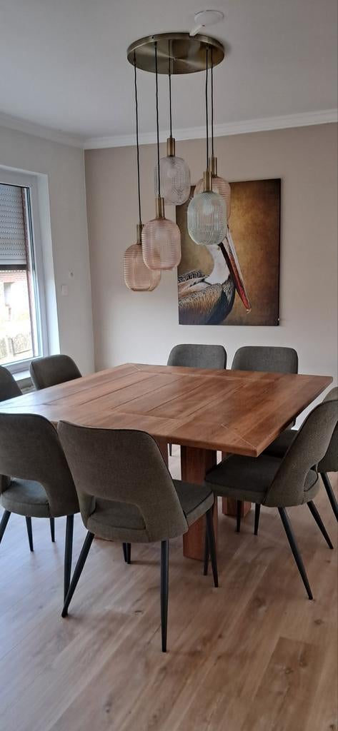 Eettafel hout vierkant 150 x 150 cm, Huis en Inrichting, Tafels | Eettafels, Ophalen, Gebruikt, Vierkant, Vijf personen of meer