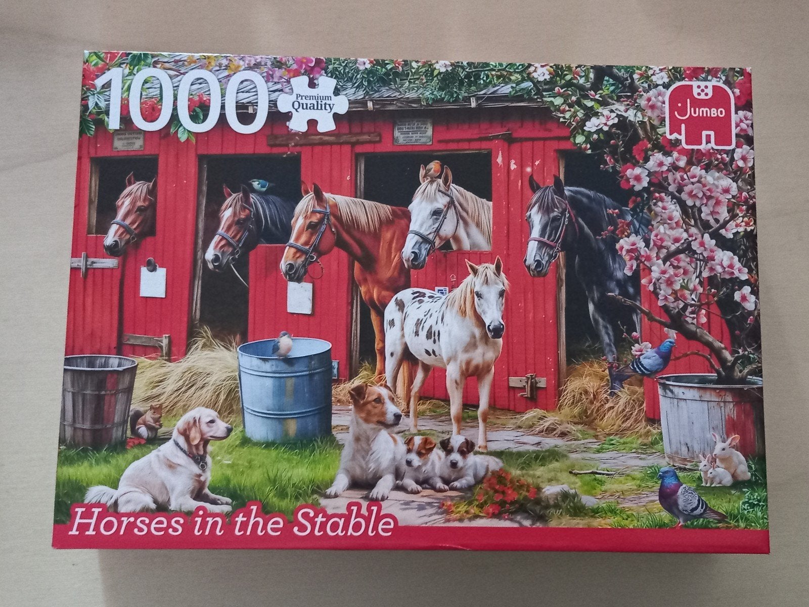 Jumbo puzzel 1000 stuks - Paarden in de stal, Ophalen of Verzenden, 500 t/m 1500 stukjes, Gebruikt, Legpuzzel